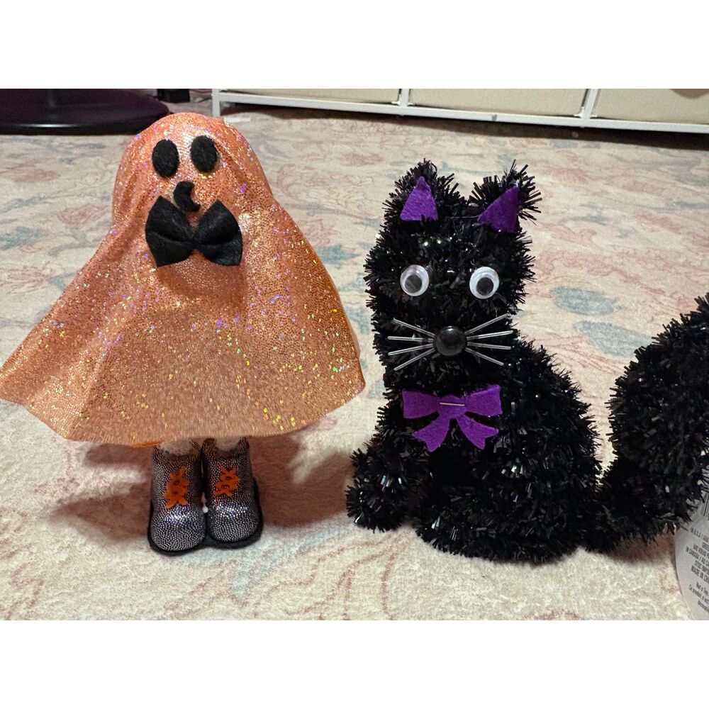 Starcrest Halloween Tinsel Black Cat and Fabric Ghost Table Decor